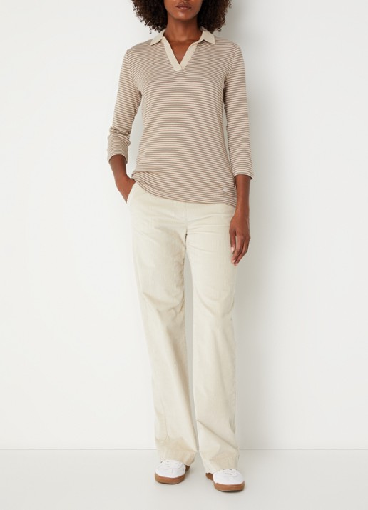 BRAX Top met streepprint en polokraag - voorkant 4 beige