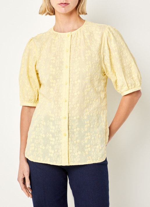 BRAX Vea blouse met broderie en ballonmouw