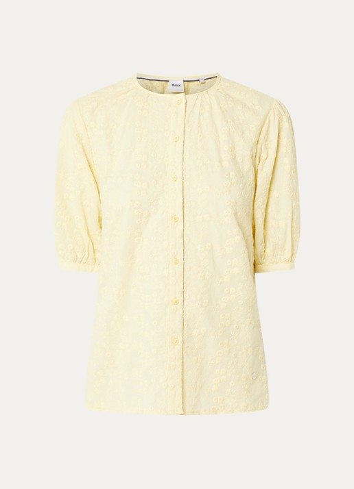BRAX Vea blouse met broderie en ballonmouw - voorkant geel
