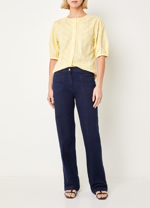 BRAX Vea blouse met broderie en ballonmouw - voorkant 2 geel