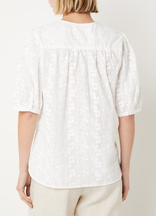 BRAX Vea blouse met broderie en ballonmouw - achterkant 4 wit
