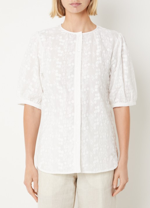 BRAX Vea blouse met broderie en ballonmouw