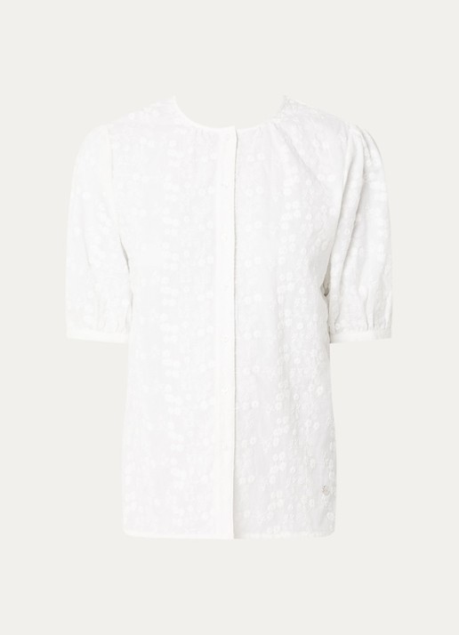 BRAX Vea blouse met broderie en ballonmouw - voorkant 2 wit
