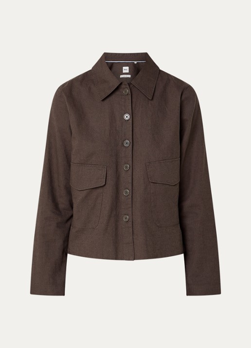 BRAX Vega blouse in linnenblend met opgestikte zakken - voorkant 2 bronsgroen