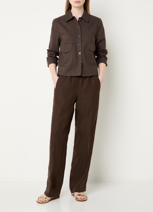 BRAX Vega blouse in linnenblend met opgestikte zakken - voorkant 3 bronsgroen