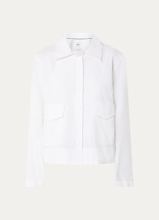 BRAX Vega blouse in linnenblend met opgestikte zakken - voorkant wit