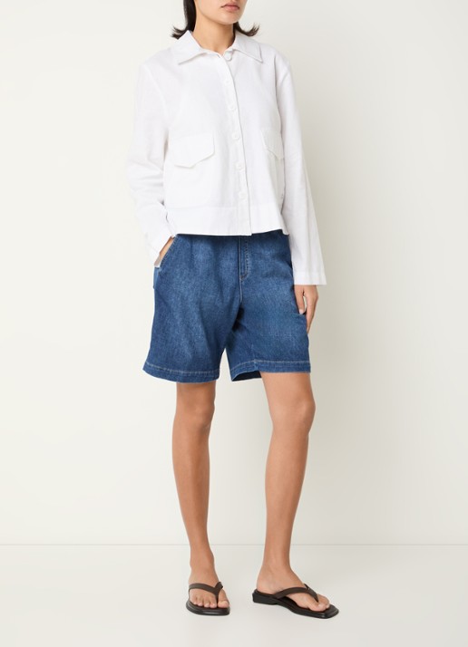BRAX Vega blouse in linnenblend met opgestikte zakken - voorkant 2 wit