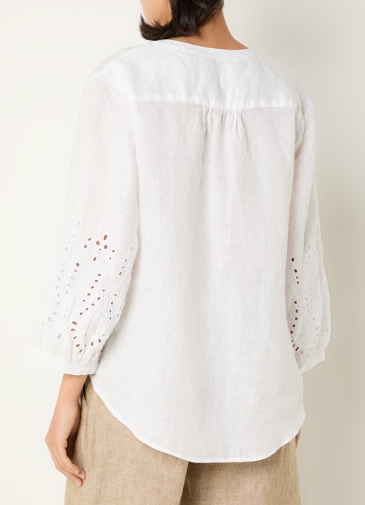 BRAX Velia blouse van linnen met broderie - achterkant 4 wit