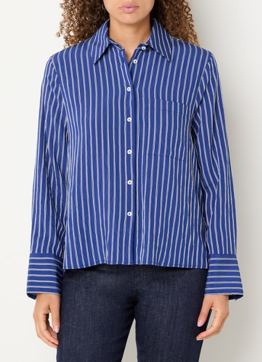 BRAX Vica blouse met streepdessin - detail 4 donkerblauw