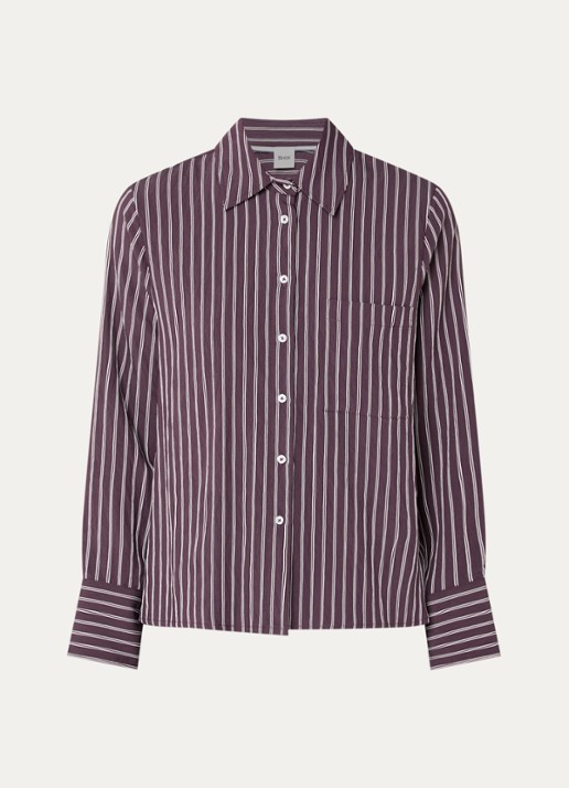 BRAX Vica blouse met streepdessin - voorkant aubergine
