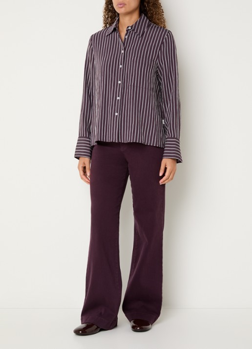 BRAX Vica blouse met streepdessin - voorkant 2 aubergine