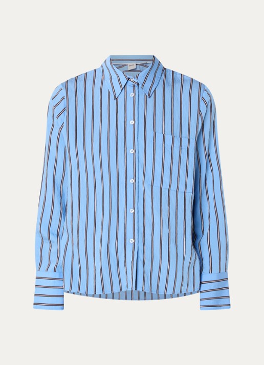 BRAX Vica blouse met streepdessin - voorkant lichtblauw