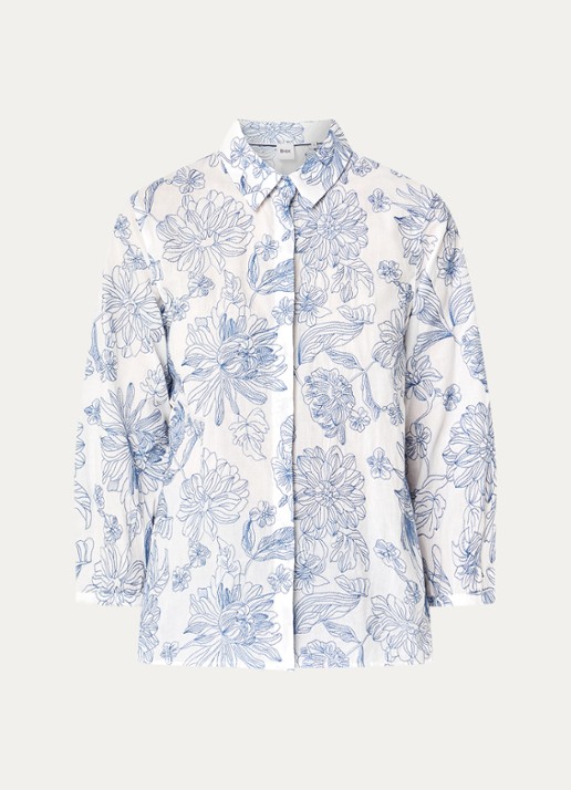 BRAX Vicki blouse met bloemborduring - voorkant 3 blauw