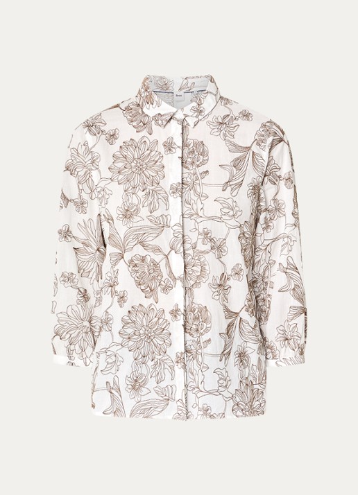 BRAX Vicki blouse met bloemborduring - voorkant 2 donkerbruin