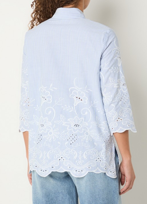 BRAX Vicki blouse met streepprint en broderie - achterkant 2 kobaltblauw