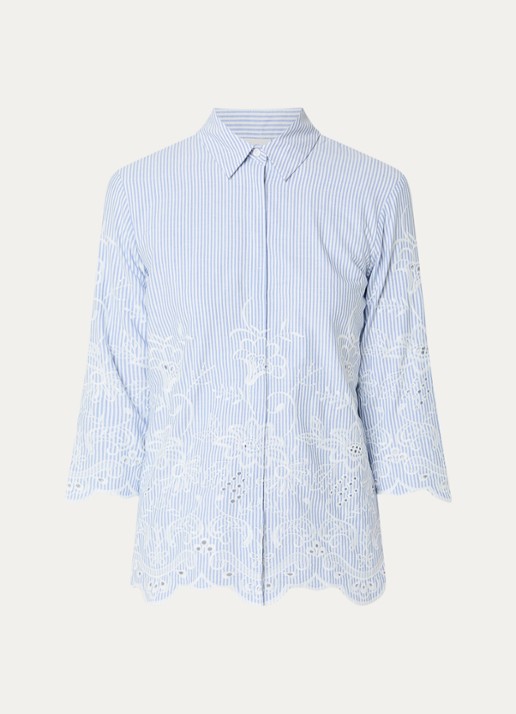 BRAX Vicki blouse met streepprint en broderie - voorkant 3 kobaltblauw