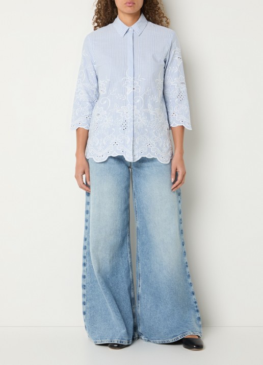 BRAX Vicki blouse met streepprint en broderie - voorkant 4 kobaltblauw