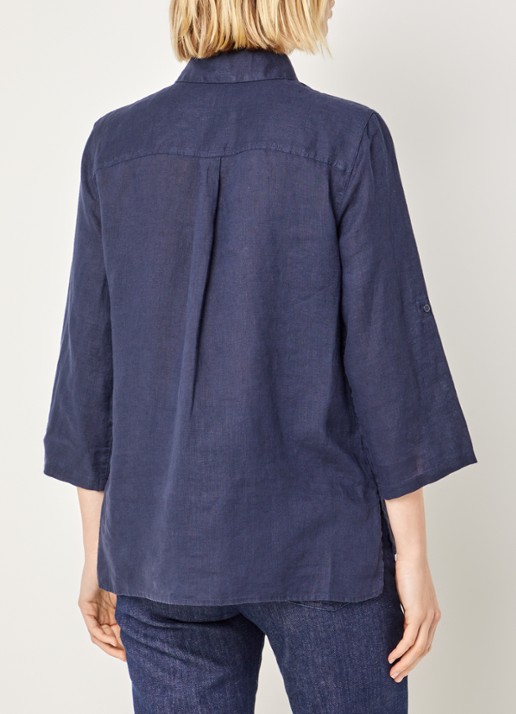 BRAX Vicki blouse van linnen - achterkant donkerblauw