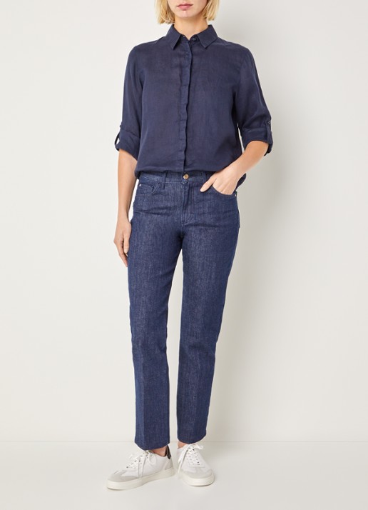 BRAX Vicki blouse van linnen - voorkant 4 donkerblauw