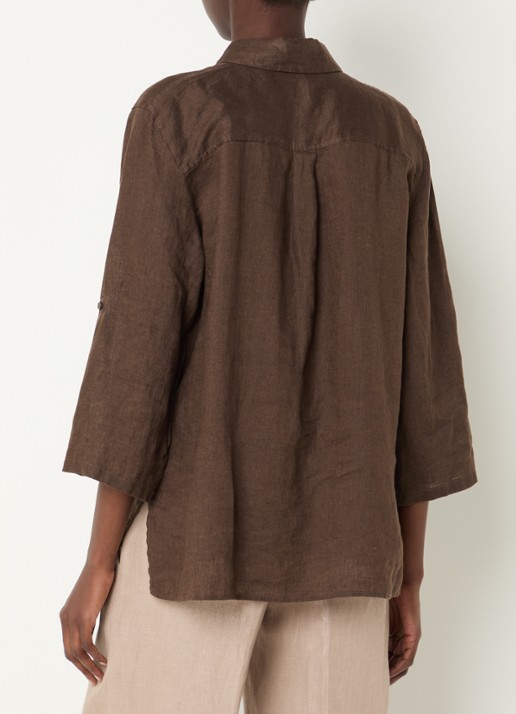 BRAX Vicki blouse van linnen - achterkant donkerbruin