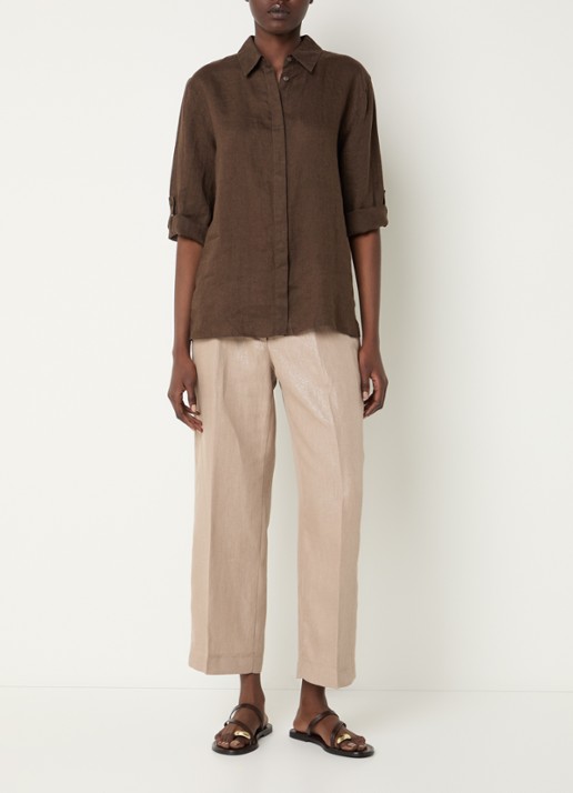 BRAX Vicki blouse van linnen - voorkant 3 donkerbruin