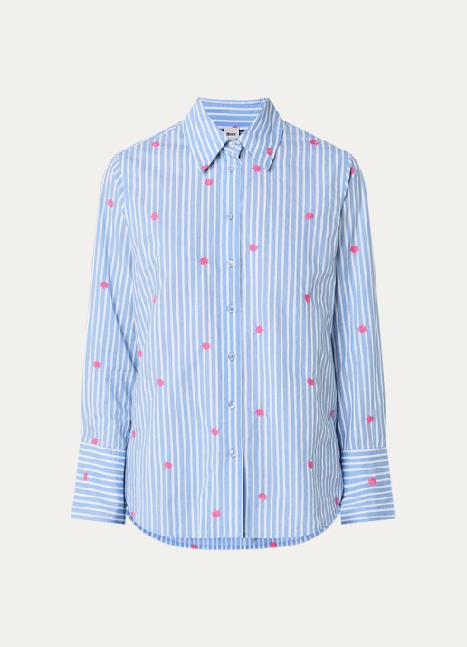 BRAX Viki blouse met streepprint en borduring - voorkant 2 blauw