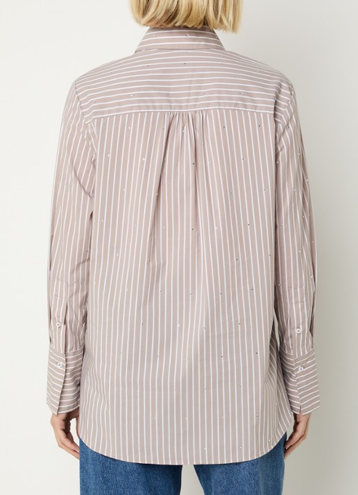 BRAX Viki blouse met streepprint en strass - achterkant beige