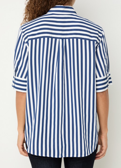 BRAX Villy blouse met streepprint - achterkant donkerblauw