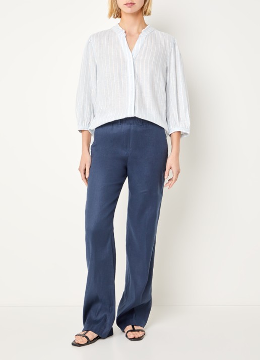 BRAX Violet blouse met streepprint en lurex - voorkant 2 lichtblauw