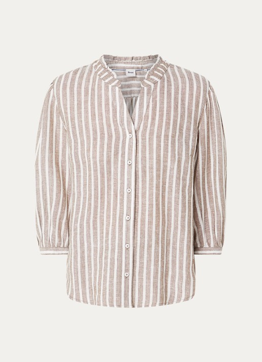 BRAX Violet blouse met streepprint en lurex - voorkant 3 donkerbeige