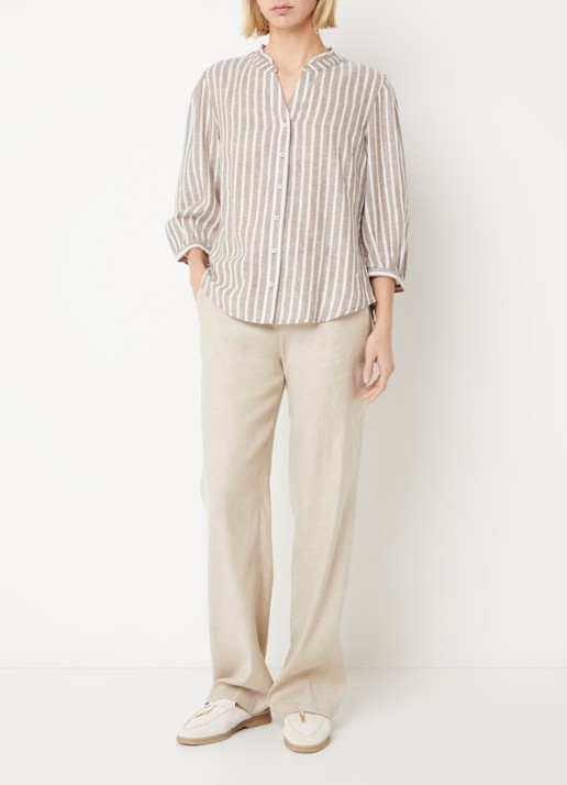 BRAX Violet blouse met streepprint en lurex - voorkant 4 donkerbeige