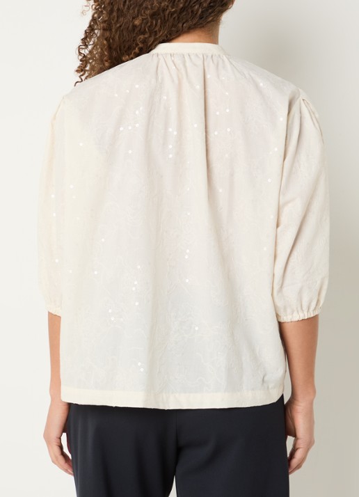 BRAX Viv blouse met borduring en pailletten - achterkant 3 vanillegeel