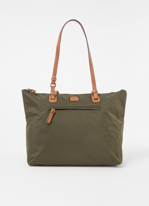 Bric's Sportina L shopper met leren details en uitneembaar etui - voorkant bronsgroen