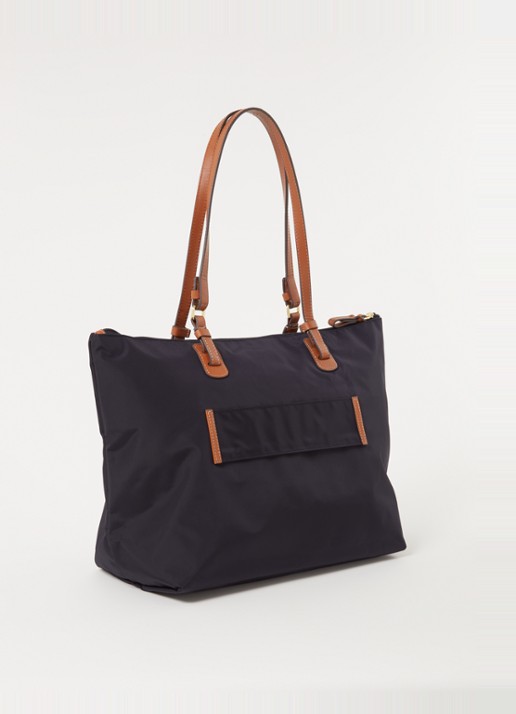 Bric's X-Bag shopper met leren details en uitneembaar etui - achterkant donkerblauw