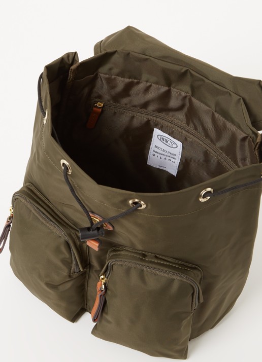 Bric's X-Travel City rugzak met leren details - detail bronsgroen