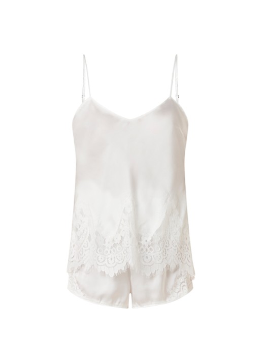 Bridal pyjamaset van satijn met kant - voorkant 3 wit