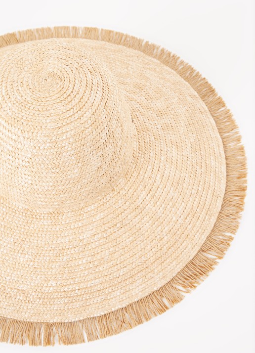Brixton Hoed van raffia met gerafelde zoom - detail 2 donkerbeige