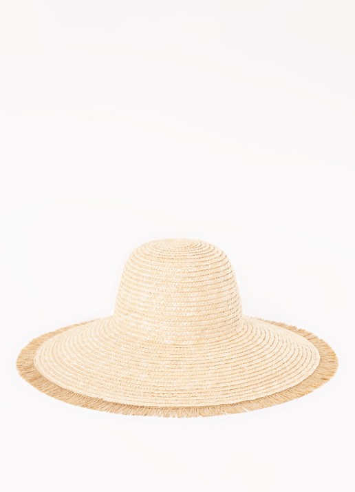 Brixton Hoed van raffia met gerafelde zoom - voorkant donkerbeige