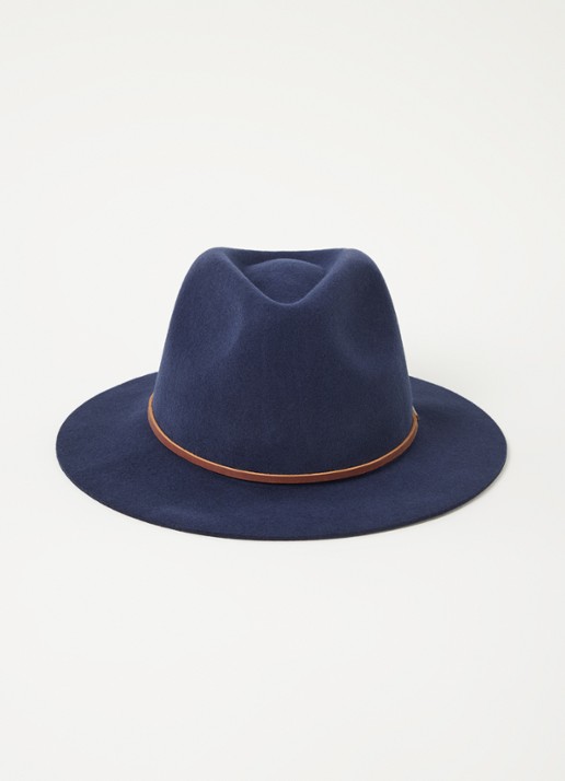 Brixton Wesley Fedora hoed van wol - voorkant donkerblauw