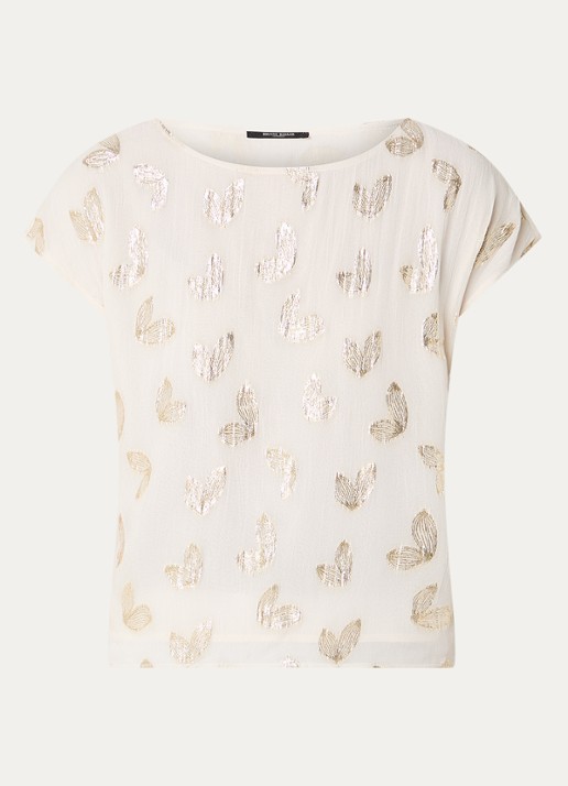 Bruuns Bazaar Aloa top met print en lurex - voorkant creme