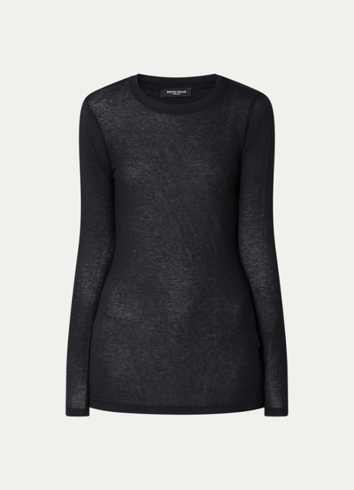 Bruuns Bazaar AngelaBB semi-transparante longsleeve in wolblend - voorkant zwart