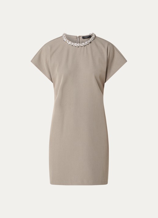 Bruuns Bazaar Ariala mini jurk met ronde hals - voorkant zand