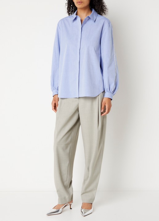 Bruuns Bazaar ChelyoBBLure blouse met kralendecoratie - voorkant 2 blauwgrijs