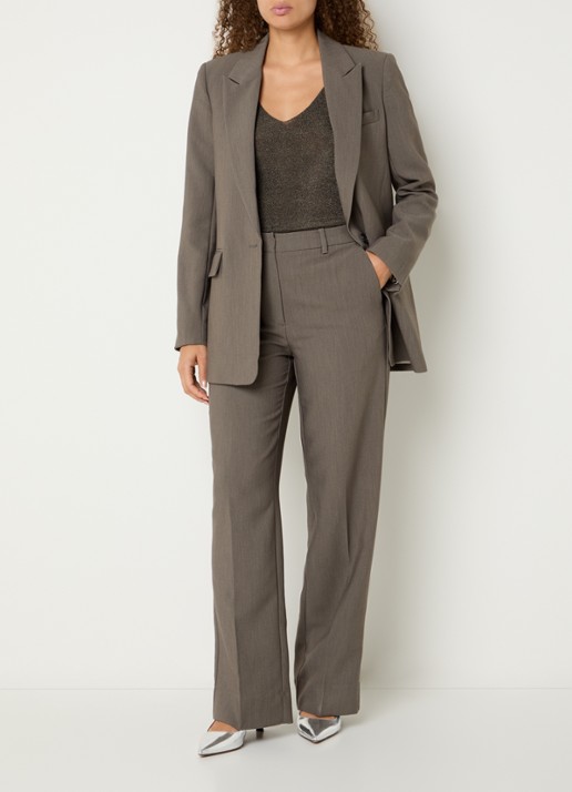 Bruuns Bazaar Cindy high waist flared fit pantalon met steekzakken - voorkant 4 grijsmele