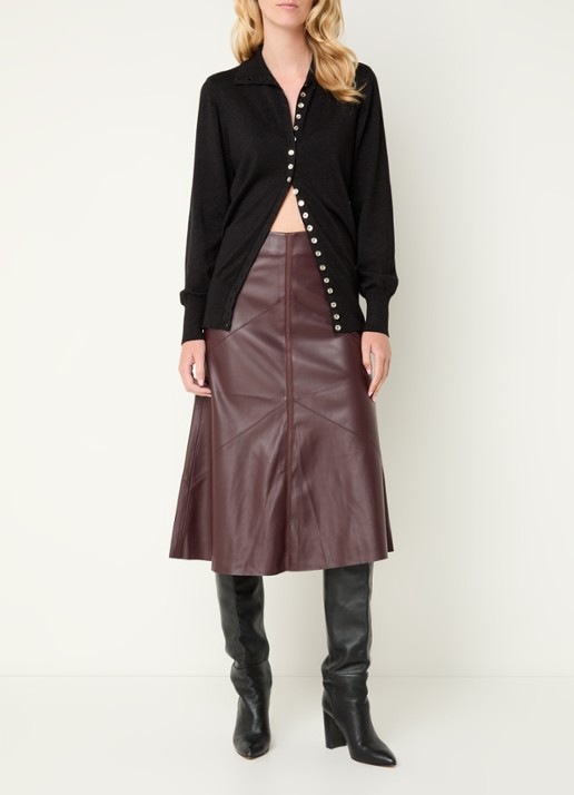 Bruuns Bazaar Eleen midi rok met blinde ritssluiting - voorkant 4 bordeauxrood