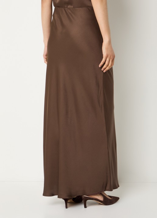 Bruuns Bazaar High waist maxi rok van satijn - achterkant 4 donkerbruin