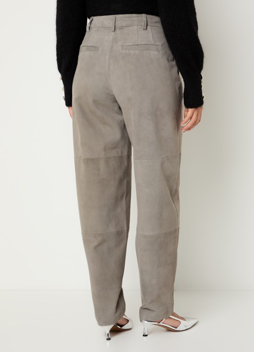 Bruuns Bazaar High waist wide fit broek met steekzakken - achterkant taupe