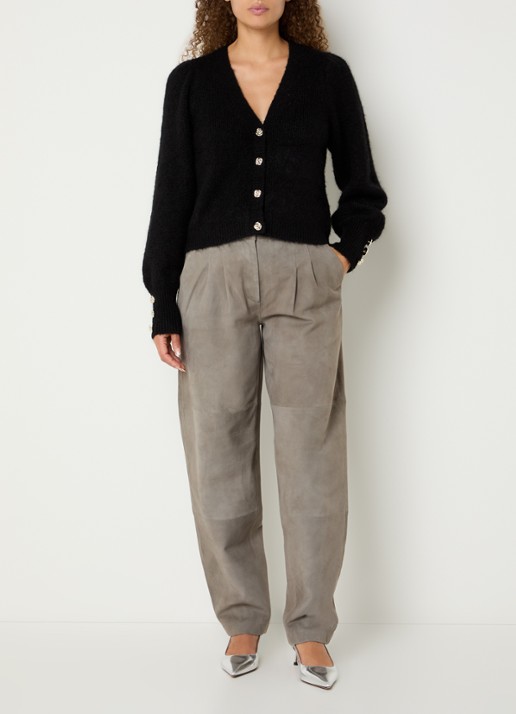 Bruuns Bazaar High waist wide fit broek met steekzakken - voorkant 3 taupe