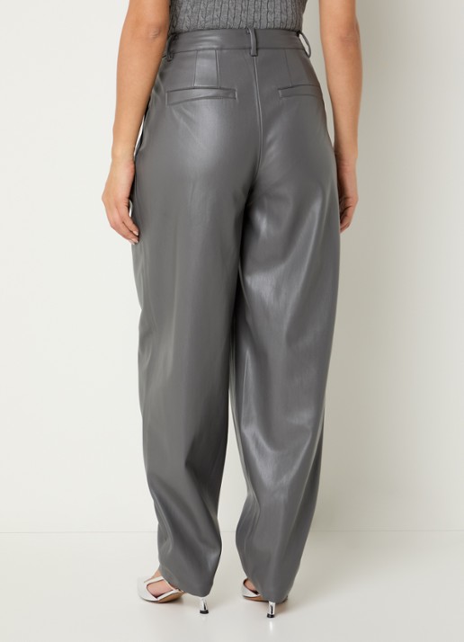 Bruuns Bazaar High waist wide fit broek van imitatieleer - achterkant 4 middengrijs
