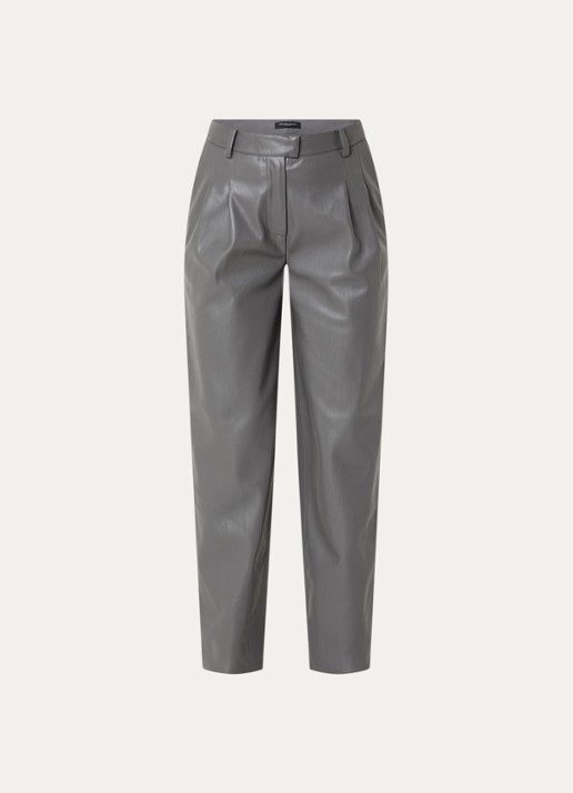 Bruuns Bazaar High waist wide fit broek van imitatieleer - voorkant 2 middengrijs